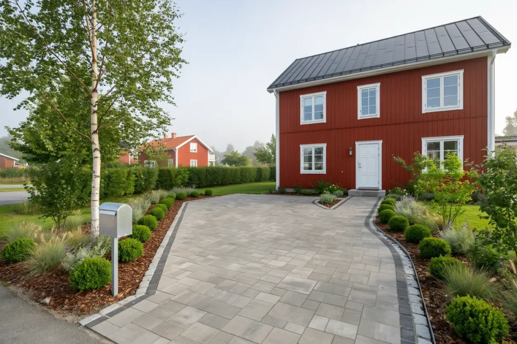 stens ttning av uppfart och g ngar med ny plantering i ronna s dert lje