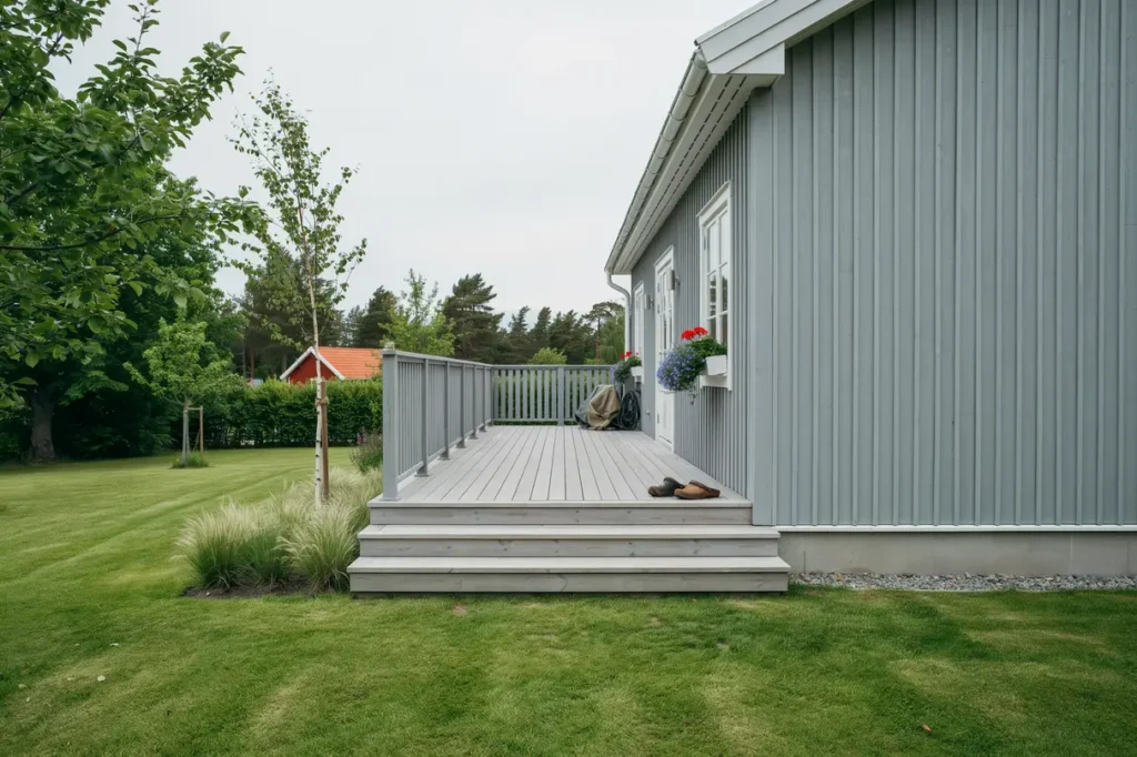 altanbygge med r cke och trappa vid villa i ronna